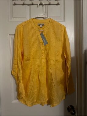 Coldwater Creek Sunlight Yellow Pintuck Button-Front Tunic